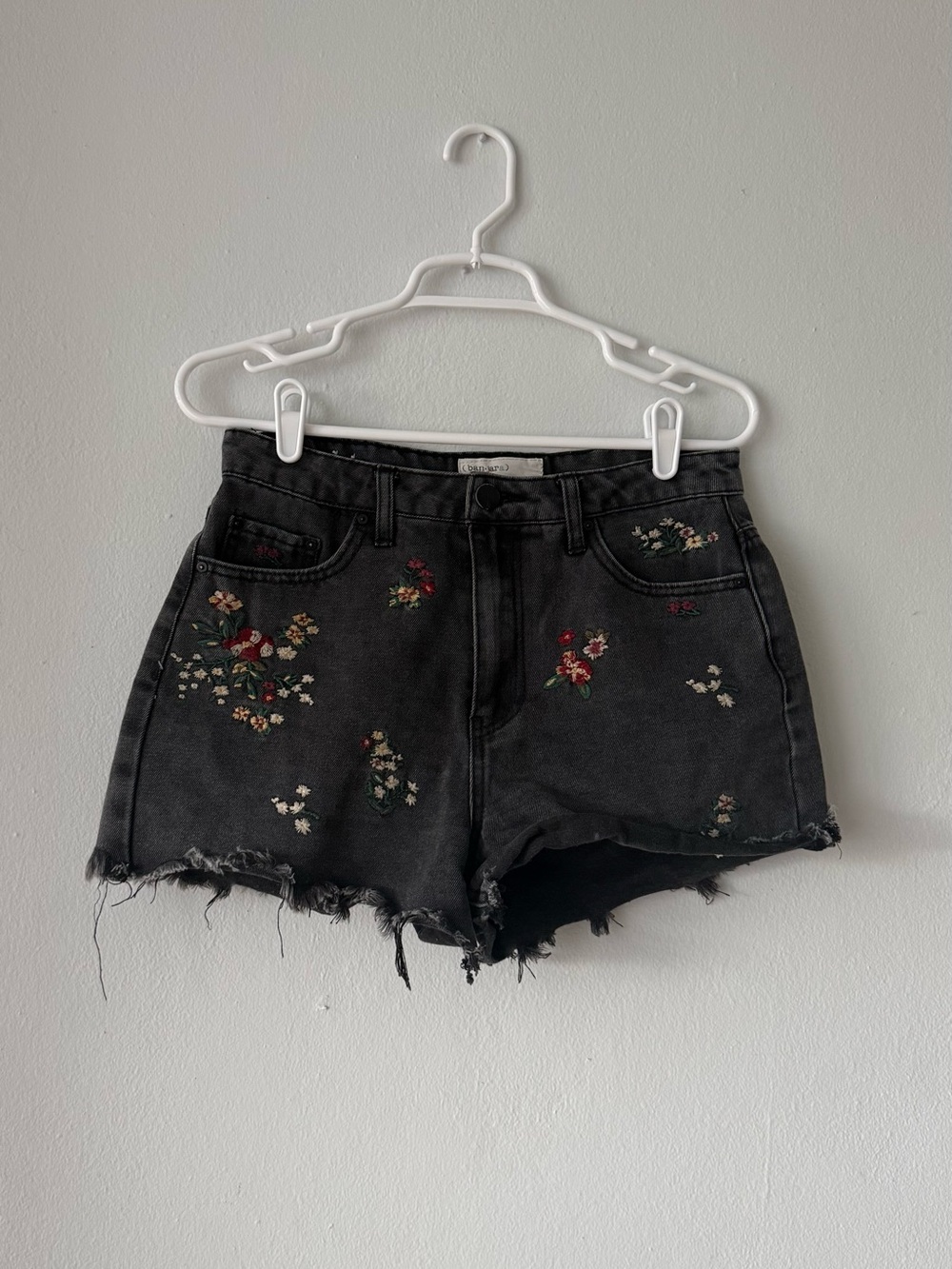 Black Floral Embroidered Denim Shorts